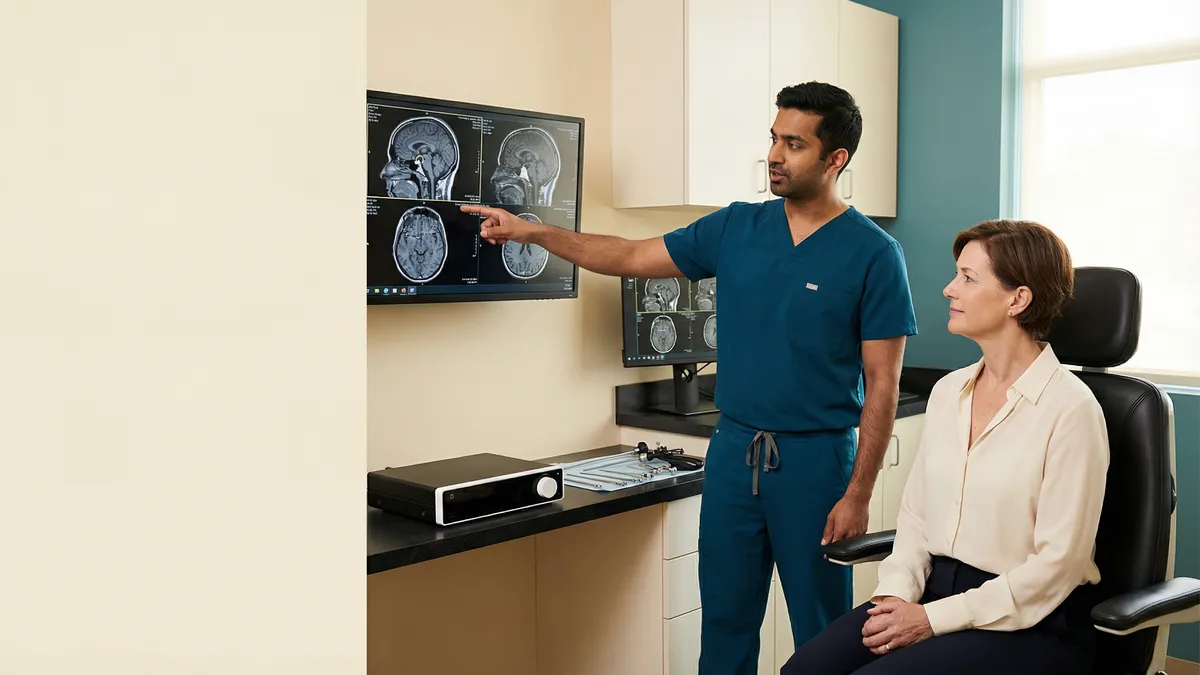 Transsphenoidal pituitary surgery view representing endoscopic access through the nose.